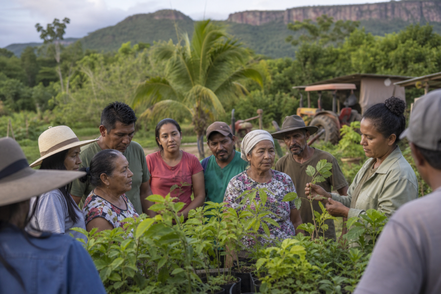 Representantes de comunidades tradicionais e agricultores familiares em atividade de capacitação ambiental em Mato Grosso
